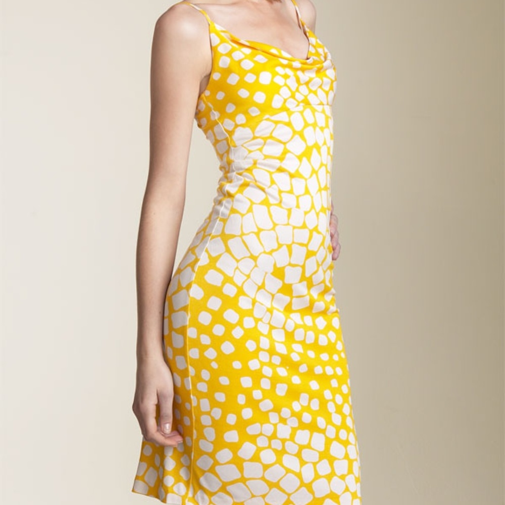 DvF ANNETTE SQUARE DOT YELLOW DRESS - US 12